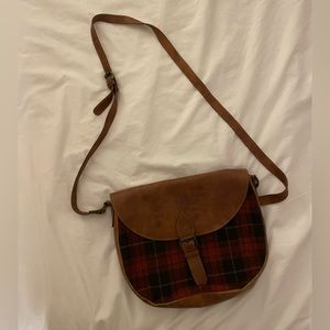 Brandy Melville leather cross body bag with plaid red tartan pattern